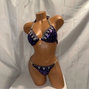 NPC competition Bikini suit, dark purple 34B XS small bottoms handmade